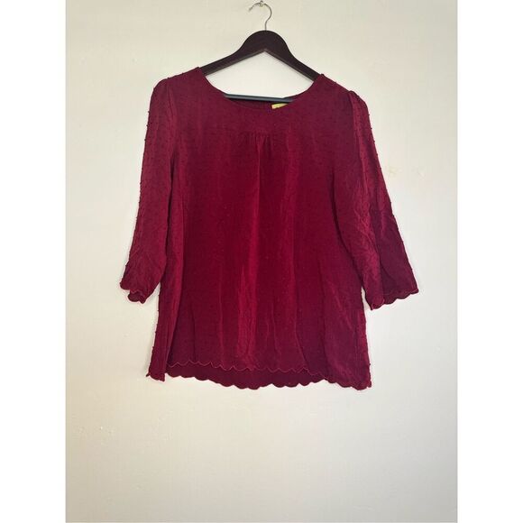 Maeve Burgundy Red Islet Blouse With Scalloped Hem Size 12 - Picture 1 of 5